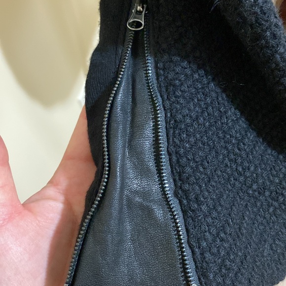 Vince Black Wool/Leather Moto Jacket Size Large - Picture 5 of 8